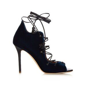 Malone Souliers Black Velvet Savannah Lace-Up Stiletto Heels Size 38 (IT) 8 (US)